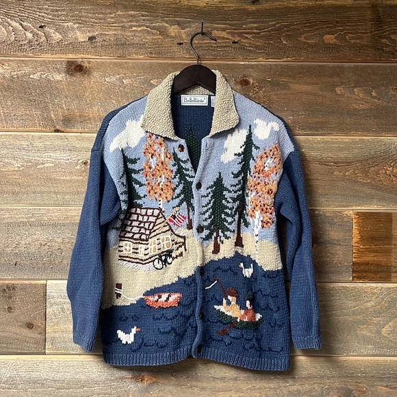 bellepointe Sweaters - Belle Pointe VTG Knit Outdoor Cottage Woods Fishing Sweater Cardigan XL